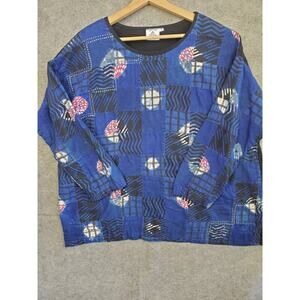 Women's Dignity Not Charity Size Large Blue Patchwork Batik Top